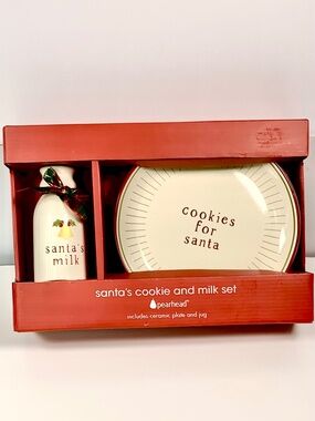 Festive Christmas Pearhead Ceramic Santa’s Cookie Plate and Milk Jug Set Red